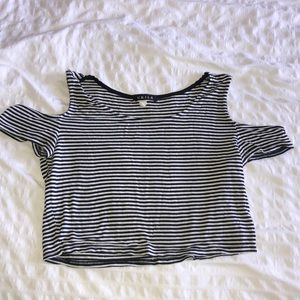 Striped open shoulder top